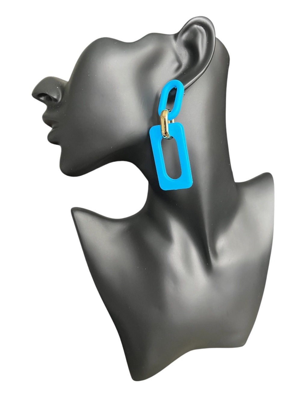 Blue Geometric Link Drop Earrings